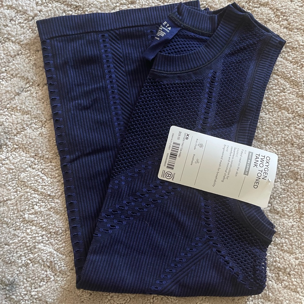 athleta oxygen tank top navy dark blue mesh cut out brand new